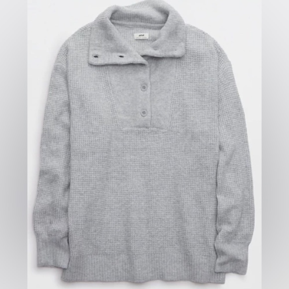 Aerie CozyUp Waffle Button Sweater